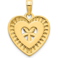 14K Yellow Gold Fancy Floral Heart Pendant with Polished Finish by Oro Pregiato