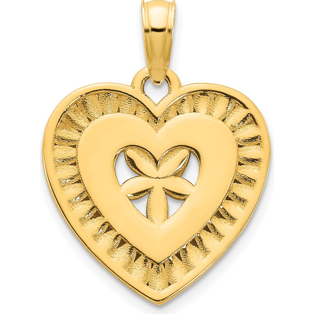 14K Yellow Gold Fancy Floral Heart Pendant with Polished Finish by Oro Pregiato