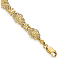 14K Yellow Gold Fancy Floral Link 7.5" Bracelet with Textured Filigree Design by Oro Pregiato