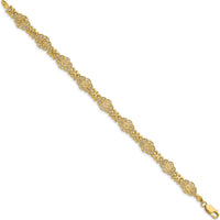 14K Yellow Gold Fancy Floral Link 7.5" Bracelet with Textured Filigree Design by Oro Pregiato