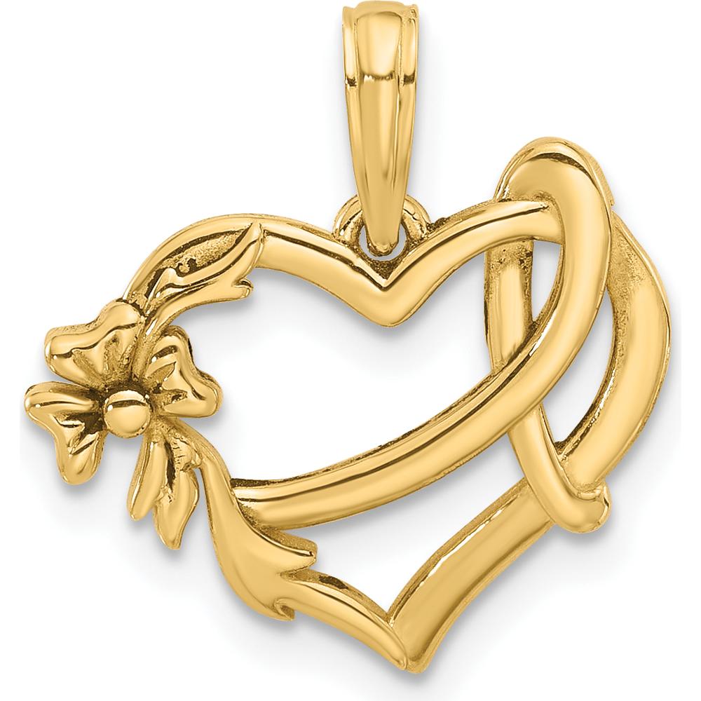 14K Yellow Gold Fancy Heart and Ribbon Charm - 18.5mm Length by Oro Pregiato