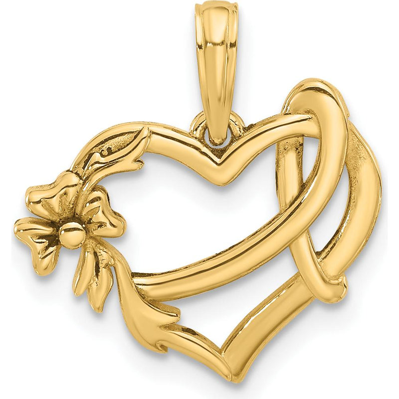 14K Yellow Gold Fancy Heart and Ribbon Charm - 18.5mm Length by Oro Pregiato