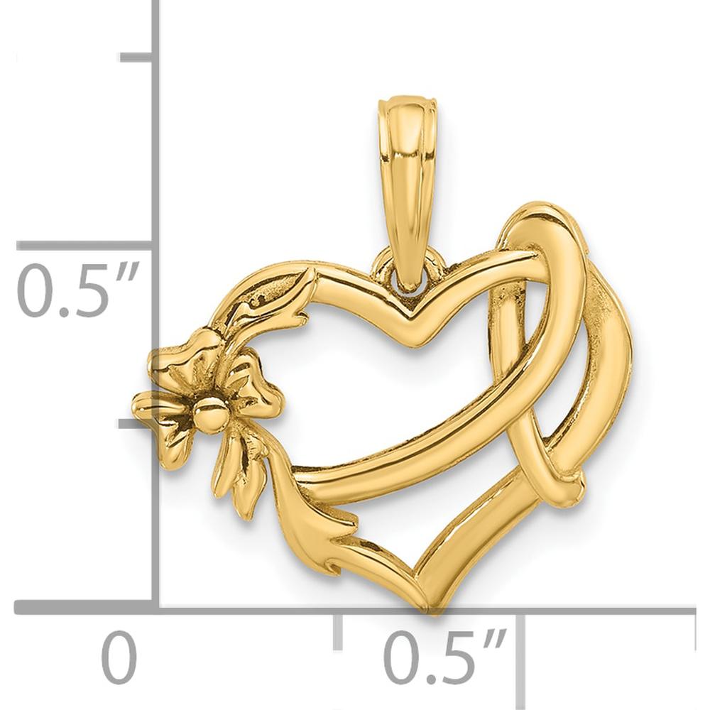 14K Yellow Gold Fancy Heart and Ribbon Charm - 18.5mm Length by Oro Pregiato