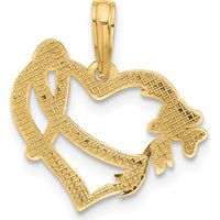 14K Yellow Gold Fancy Heart and Ribbon Charm - 18.5mm Length by Oro Pregiato