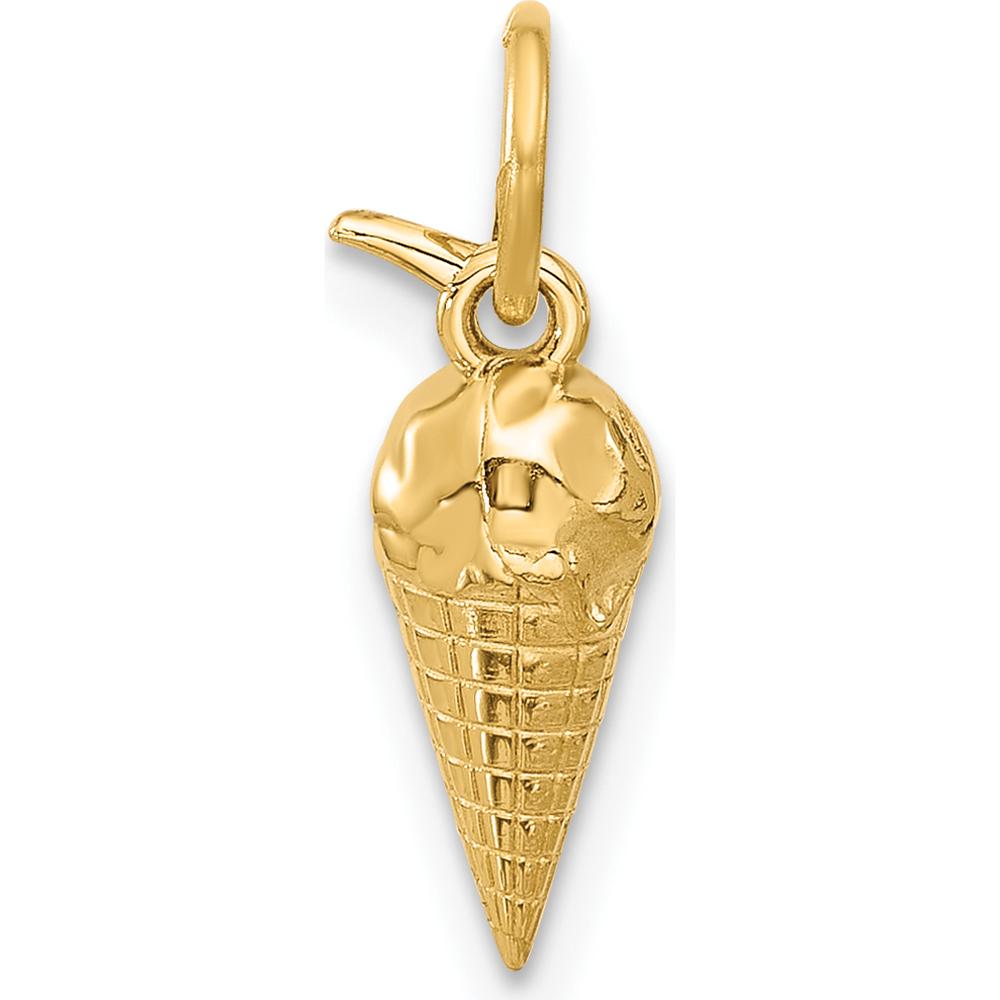14K Yellow Gold Fancy Ice Cream Cone Charm - Playful Themed Pendant by Oro Pregiato