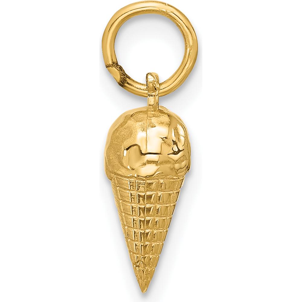 14K Yellow Gold Fancy Ice Cream Cone Charm - Playful Themed Pendant by Oro Pregiato
