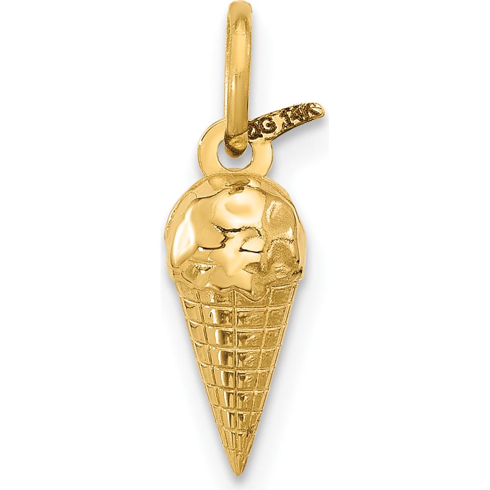 14K Yellow Gold Fancy Ice Cream Cone Charm - Playful Themed Pendant by Oro Pregiato