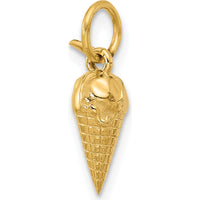 14K Yellow Gold Fancy Ice Cream Cone Charm - Playful Themed Pendant by Oro Pregiato