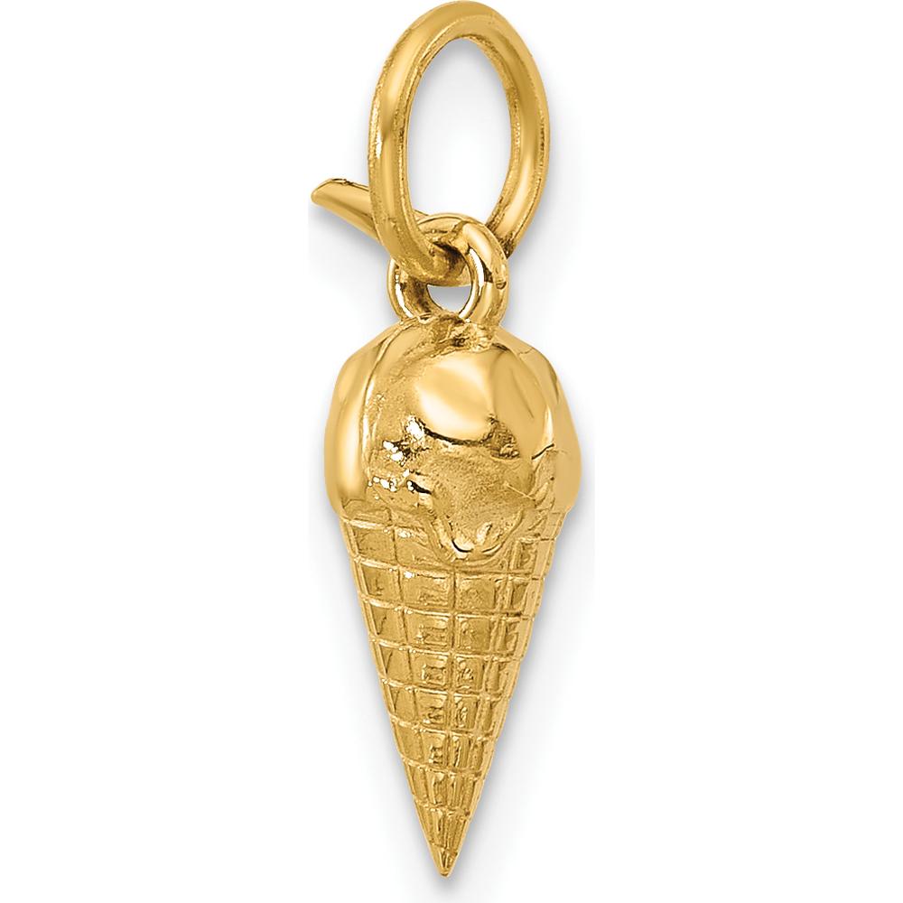 14K Yellow Gold Fancy Ice Cream Cone Charm - Playful Themed Pendant by Oro Pregiato