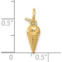 14K Yellow Gold Fancy Ice Cream Cone Charm - Playful Themed Pendant by Oro Pregiato
