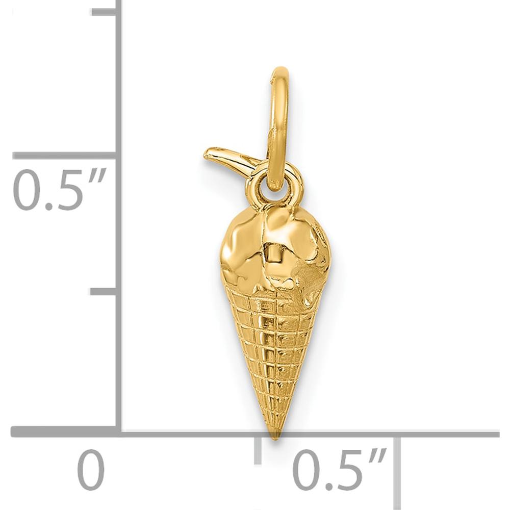 14K Yellow Gold Fancy Ice Cream Cone Charm - Playful Themed Pendant by Oro Pregiato