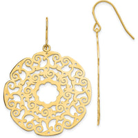 14K Yellow Gold Fancy Lace Filigree Dangle Earrings with French Wire Closure by 0
