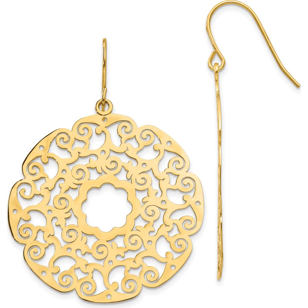 14K Yellow Gold Fancy Lace Filigree Dangle Earrings with French Wire Closure by 0
