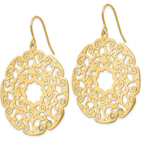 14K Yellow Gold Fancy Lace Filigree Dangle Earrings with French Wire Closure by 0