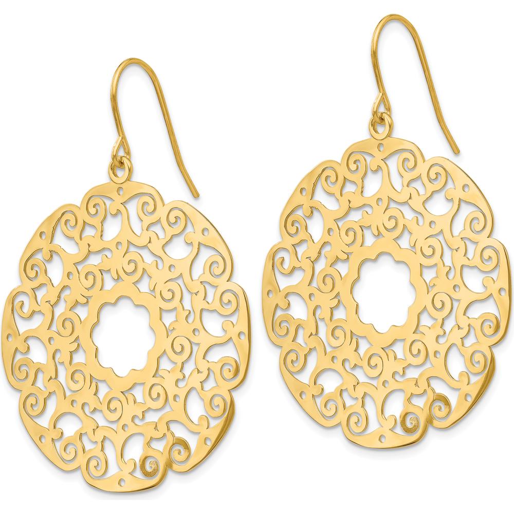 14K Yellow Gold Fancy Lace Filigree Dangle Earrings with French Wire Closure by 0