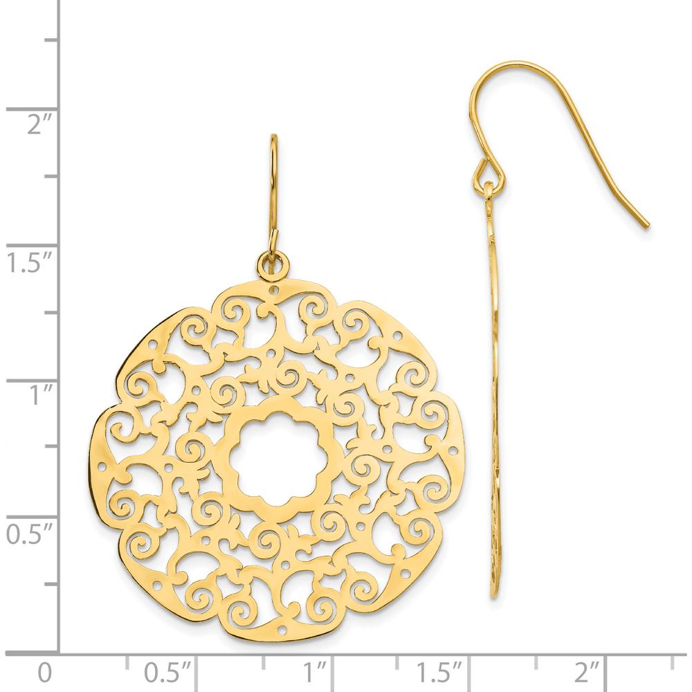 14K Yellow Gold Fancy Lace Filigree Dangle Earrings with French Wire Closure by 0