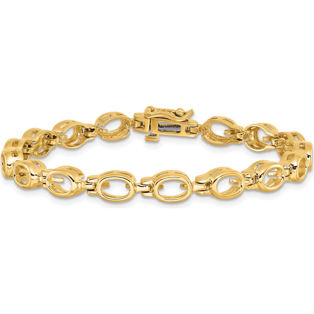 14K Yellow Gold Fancy Link Bracelet Mounting for 16 6x4mm Oval Gemstones by Oro Pregiato