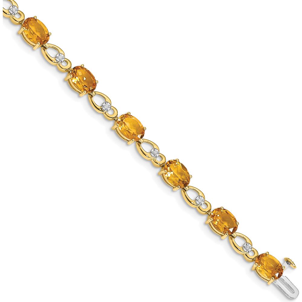 14K Yellow Gold Fancy Link Bracelet with Oval Citrine and Round Diamonds - 0.75 Carats Citrine, 0.048 Carats Total Diamond Weight by Monteluci Fine Jewelry