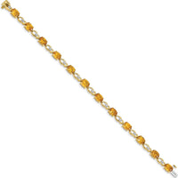 14K Yellow Gold Fancy Link Bracelet with Oval Citrine and Round Diamonds - 0.75 Carats Citrine, 0.048 Carats Total Diamond Weight by Monteluci Fine Jewelry