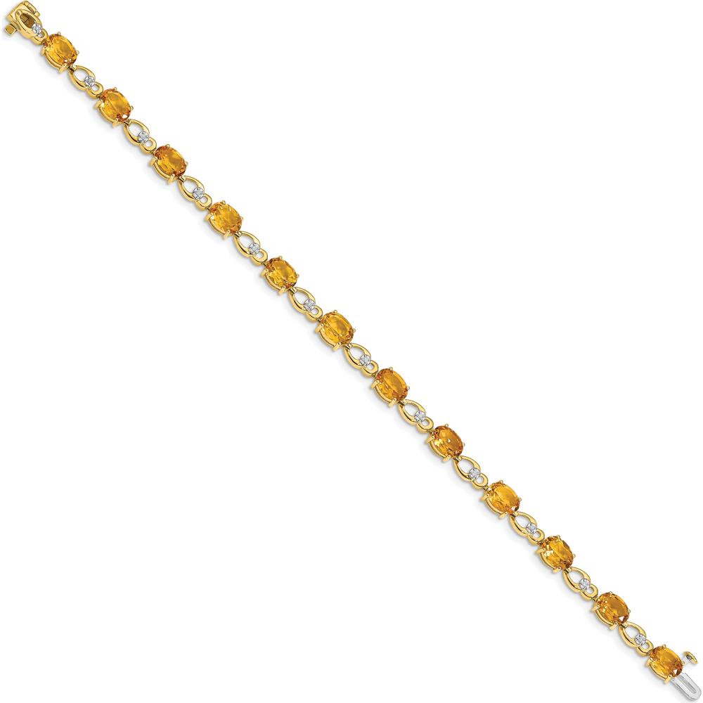 14K Yellow Gold Fancy Link Bracelet with Oval Citrine and Round Diamonds - 0.75 Carats Citrine, 0.048 Carats Total Diamond Weight by Monteluci Fine Jewelry