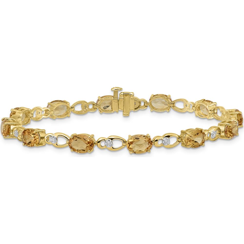 14K Yellow Gold Fancy Link Bracelet with Oval Citrine and Round Diamonds - 0.75 Carats Citrine, 0.048 Carats Total Diamond Weight by Monteluci Fine Jewelry