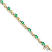 14K Yellow Gold Fancy Link Bracelet with Oval Emeralds and Round Diamonds - 0.21 Carats Total Emerald Weight, 0.11 Carats Total Diamond Weight. by Monteluci Fine Jewelry