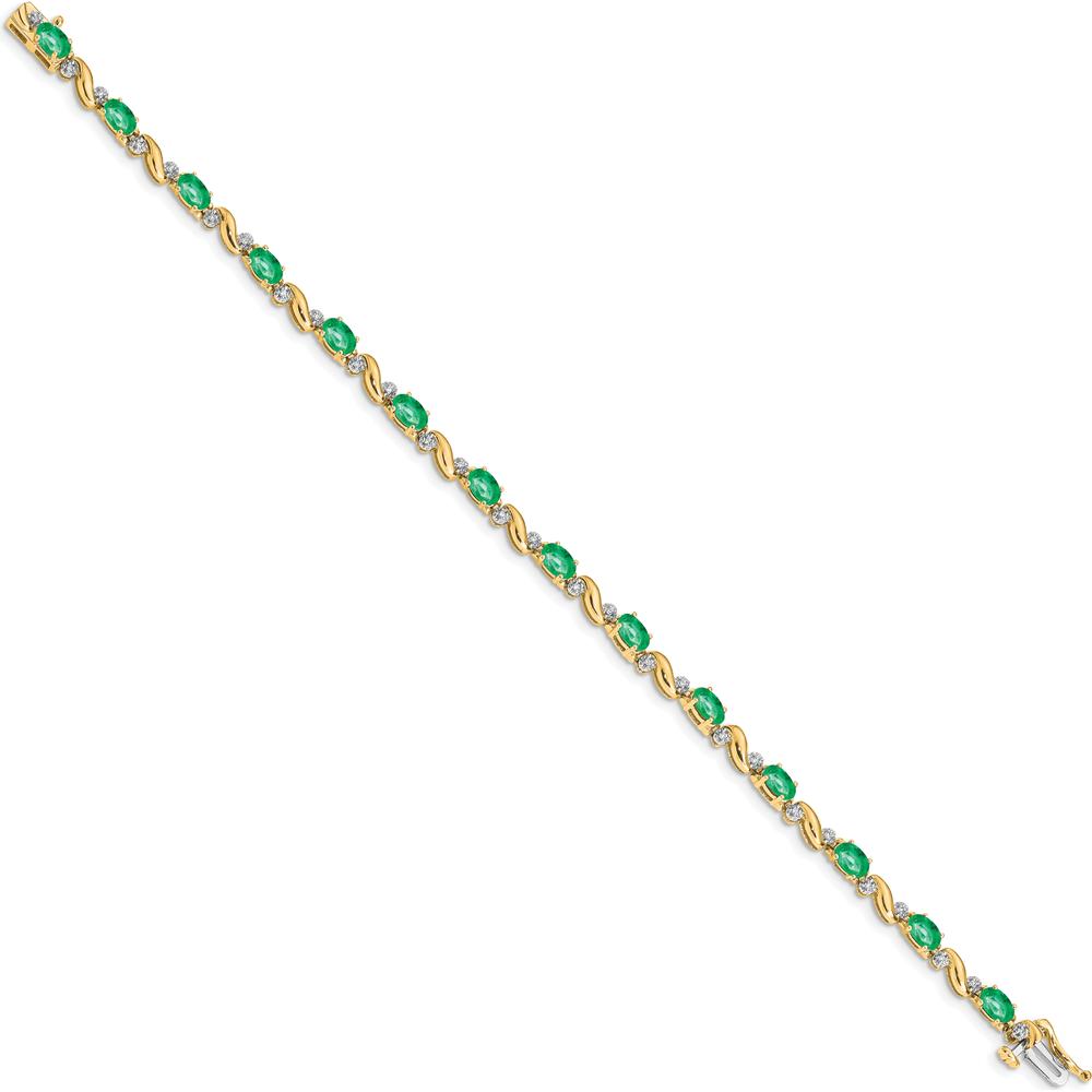 14K Yellow Gold Fancy Link Bracelet with Oval Emeralds and Round Diamonds - 0.21 Carats Total Emerald Weight, 0.11 Carats Total Diamond Weight. by Monteluci Fine Jewelry