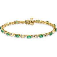 14K Yellow Gold Fancy Link Bracelet with Oval Emeralds and Round Diamonds - 0.21 Carats Total Emerald Weight, 0.11 Carats Total Diamond Weight. by Monteluci Fine Jewelry