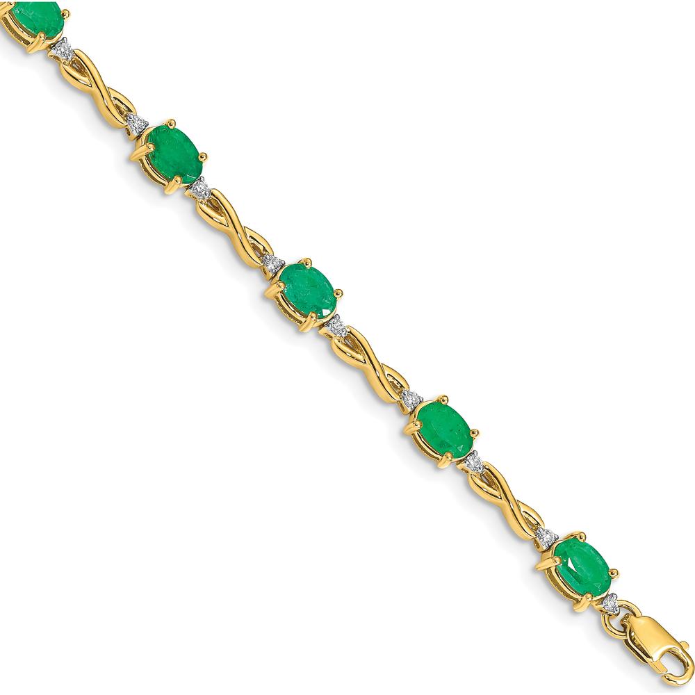 14K Yellow Gold Fancy Link Bracelet with Oval Emeralds and Round Diamonds - 0.42 Carats Total Emerald Weight, 0.27 Carats Total Diamond Weight by Monteluci Fine Jewelry