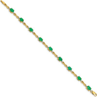 14K Yellow Gold Fancy Link Bracelet with Oval Emeralds and Round Diamonds - 0.42 Carats Total Emerald Weight, 0.27 Carats Total Diamond Weight by Monteluci Fine Jewelry