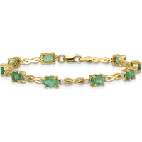 14K Yellow Gold Fancy Link Bracelet with Oval Emeralds and Round Diamonds - 0.42 Carats Total Emerald Weight, 0.27 Carats Total Diamond Weight by Monteluci Fine Jewelry