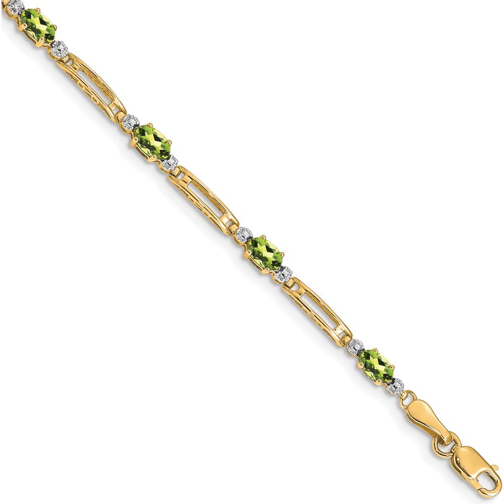 14K Yellow Gold Fancy Link Bracelet with Oval Peridots and Round Diamond - 0.25 Carats Peridot Total Weight by Monteluci Fine Jewelry