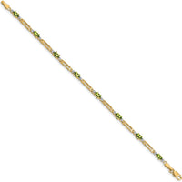 14K Yellow Gold Fancy Link Bracelet with Oval Peridots and Round Diamond - 0.25 Carats Peridot Total Weight by Monteluci Fine Jewelry