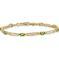 14K Yellow Gold Fancy Link Bracelet with Oval Peridots and Round Diamond - 0.25 Carats Peridot Total Weight by Monteluci Fine Jewelry