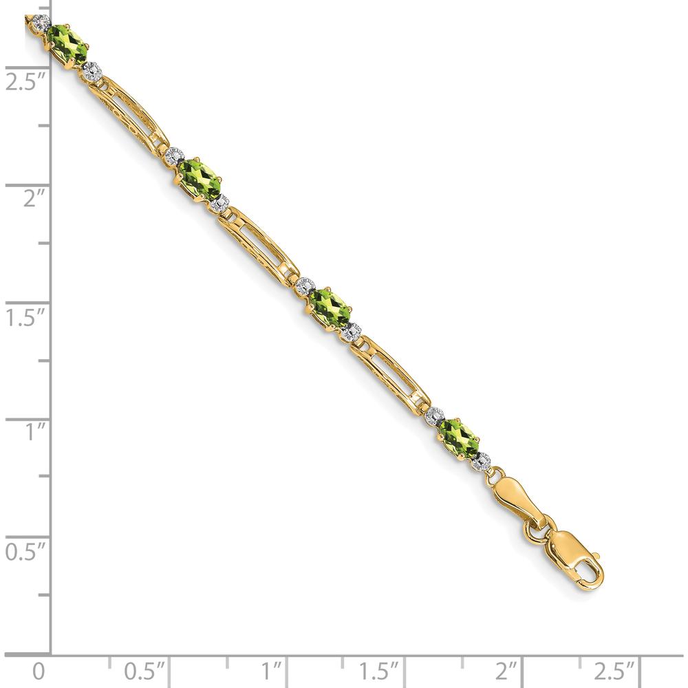 14K Yellow Gold Fancy Link Bracelet with Oval Peridots and Round Diamond - 0.25 Carats Peridot Total Weight by Monteluci Fine Jewelry