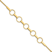 14K Yellow Gold Fancy Link Bracelet with Polished and Textured Bars - 7.5" Length by 0