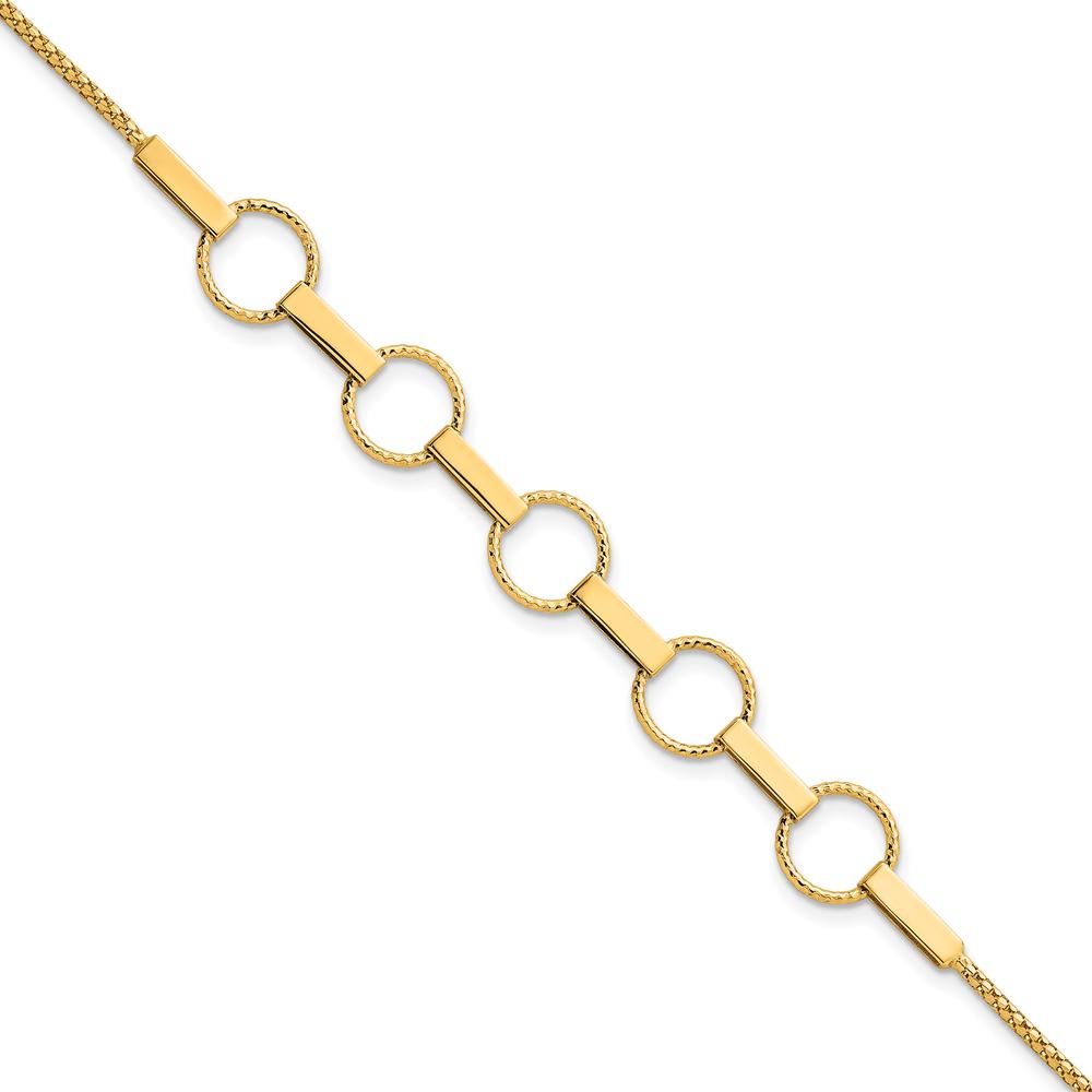 14K Yellow Gold Fancy Link Bracelet with Polished and Textured Bars - 7.5" Length by 0