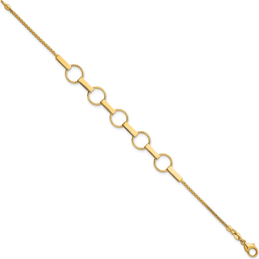 14K Yellow Gold Fancy Link Bracelet with Polished and Textured Bars - 7.5" Length by 0