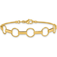 14K Yellow Gold Fancy Link Bracelet with Polished and Textured Bars - 7.5" Length by 0
