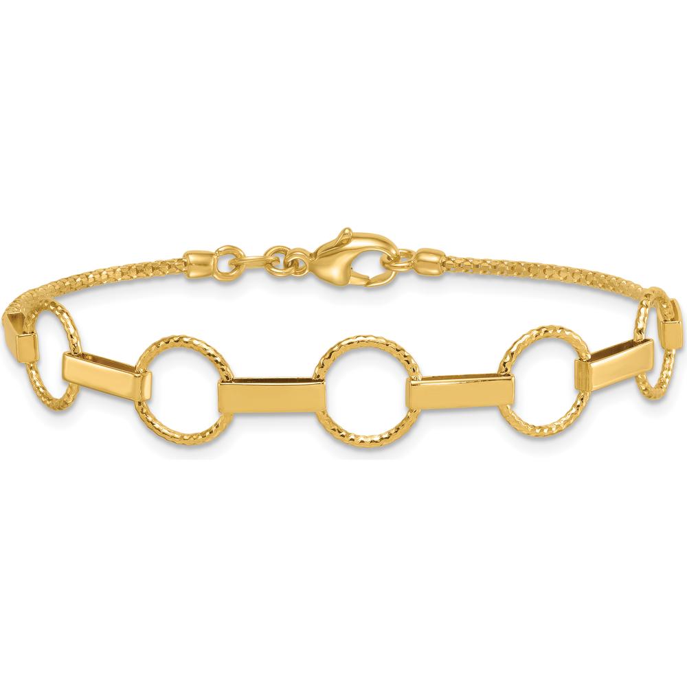 14K Yellow Gold Fancy Link Bracelet with Polished and Textured Bars - 7.5" Length by 0