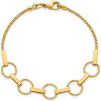 14K Yellow Gold Fancy Link Bracelet with Polished and Textured Bars - 7.5" Length by 0