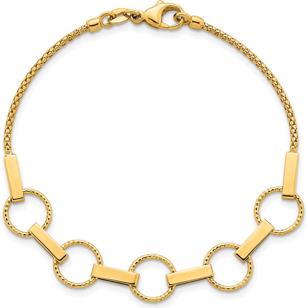 14K Yellow Gold Fancy Link Bracelet with Polished and Textured Bars - 7.5" Length by 0