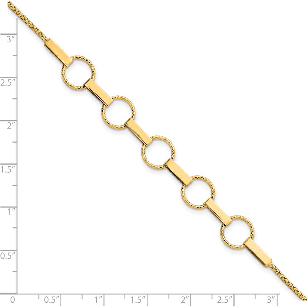 14K Yellow Gold Fancy Link Bracelet with Polished and Textured Bars - 7.5" Length by 0