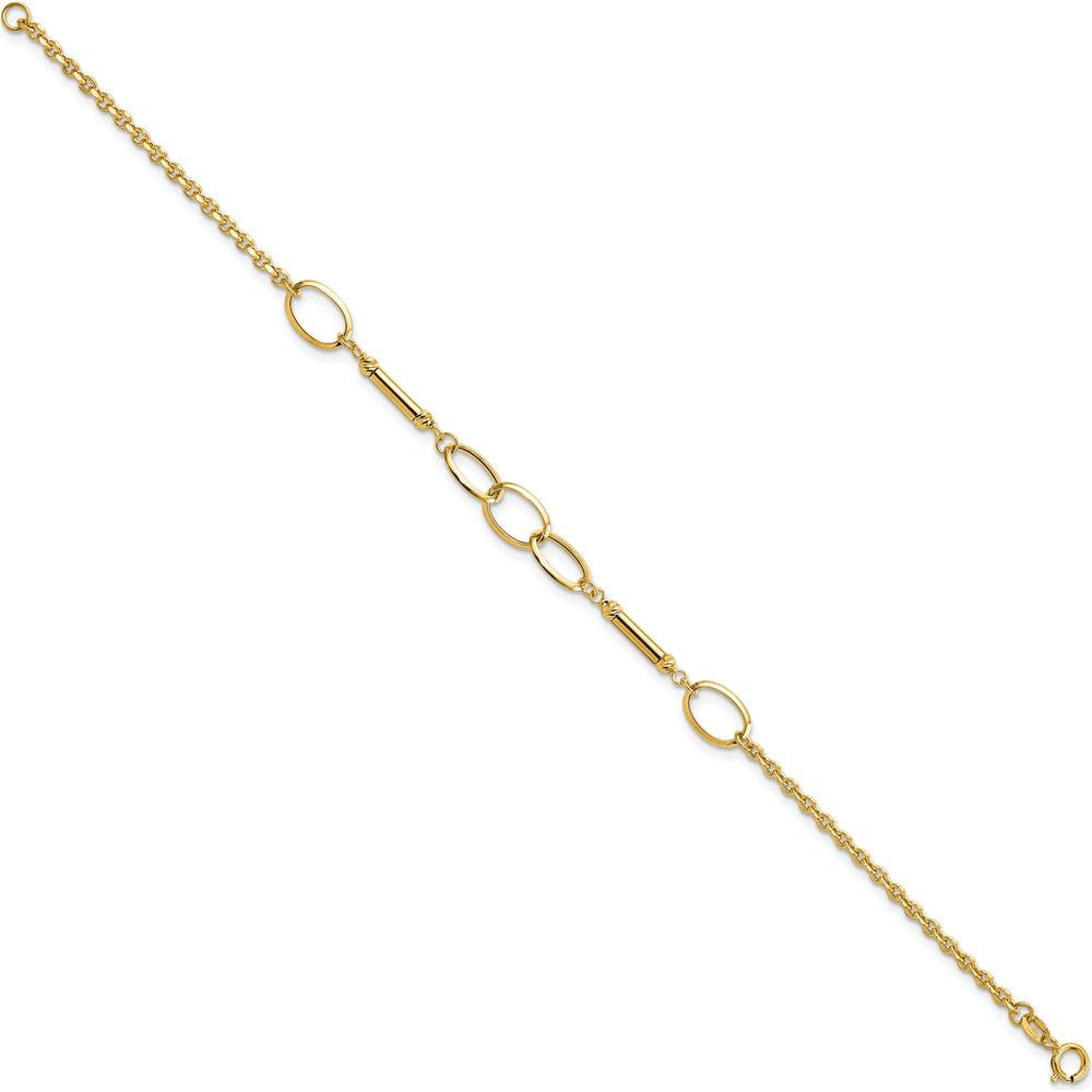 14K Yellow Gold Fancy Link Bracelet with Polished Bars - 7.5" Length by Oro Pregiato