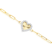 14K Yellow Gold Fancy Link Bracelet with Sunburst Heart Motif and Halo Set Round Diamonds - 0.26 Carat Total Diamond Weight - Royal Jewelry