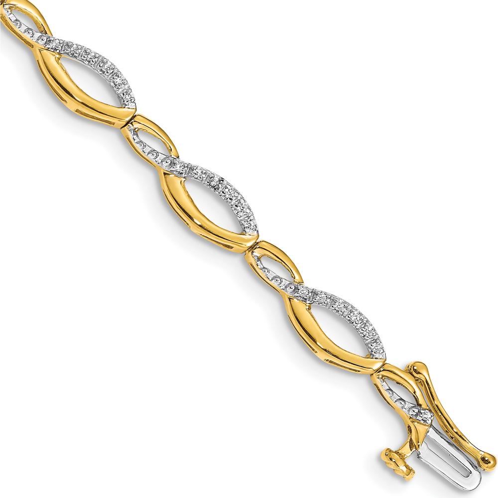 14K Yellow Gold Fancy Link Diamond Bracelet with 1/4 Carat Round Diamonds - 7 Inches by Monteluci Fine Jewelry