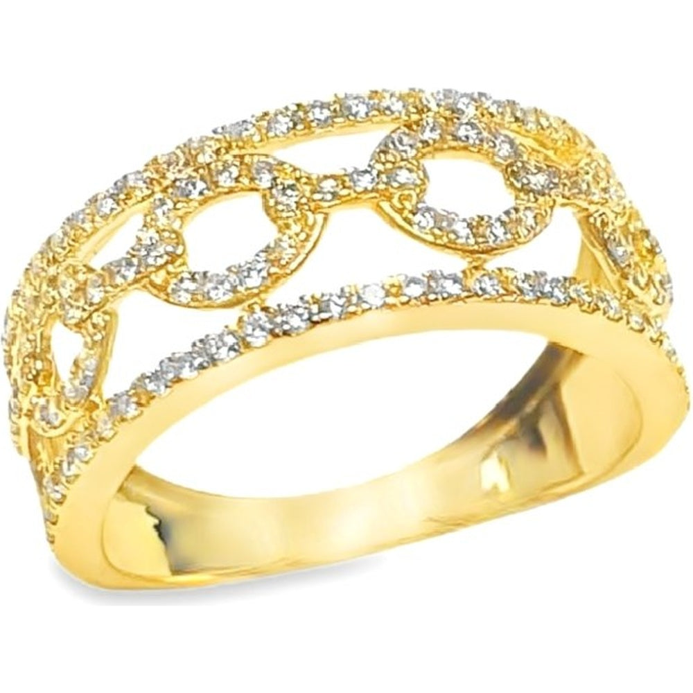 14K Yellow Gold Fancy Link Fashion Ring with Milgrain Detail and Round Diamonds - 0.55 Carat Total Diamond Weight by Auriventus