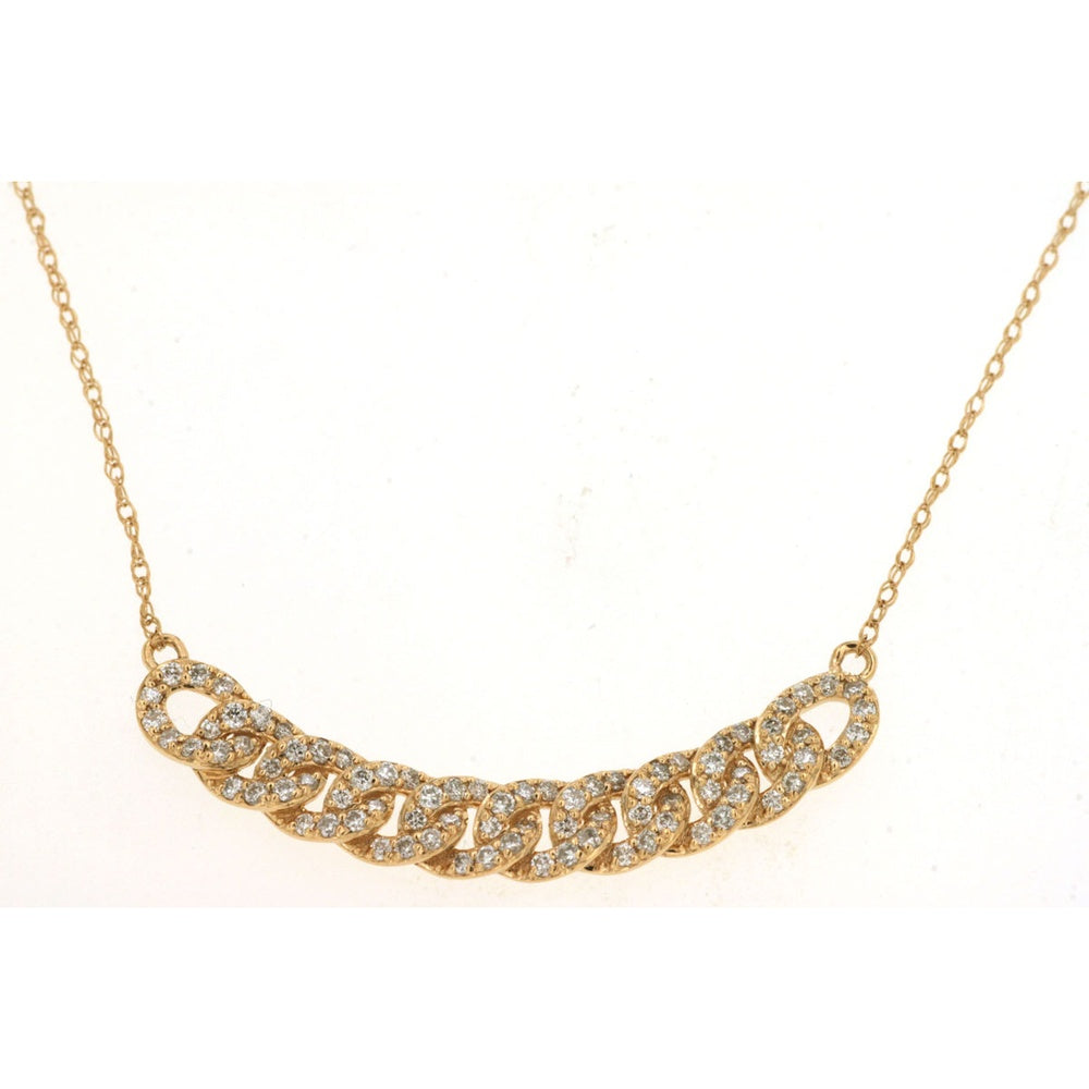 14K Yellow Gold Fancy Link Necklace with Pavé-Set Round Diamonds - 0.40 Carat Total Diamond Weight - Royal Jewelry