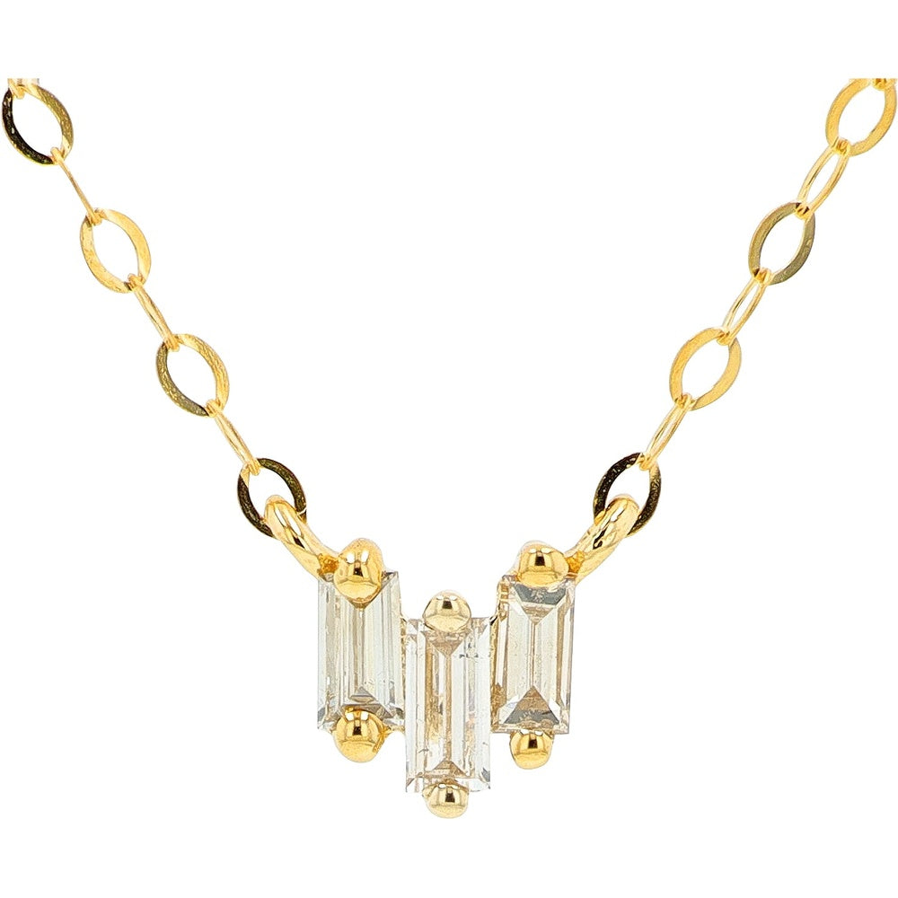 14K Yellow Gold Fancy Link Necklace with Prong Set Baguette Diamonds - 0.11 Carat Total Diamond Weight