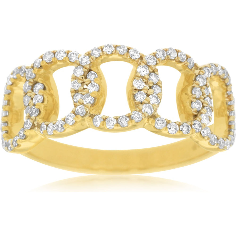 14K Yellow Gold Fancy Link Ring with Prong-Set Round Diamonds - 0.45 Carat Total Diamond Weight - Royal Jewelry